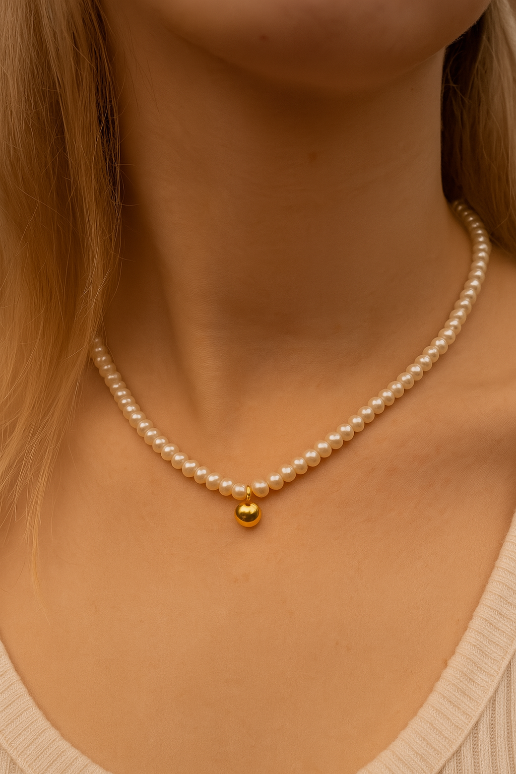 Golden Pearl Drop Neklace